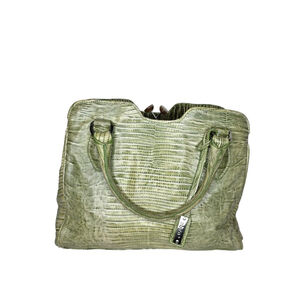 Vintage Abro Embossed Leather Dome Handbag Light Green White Alligator Pattern